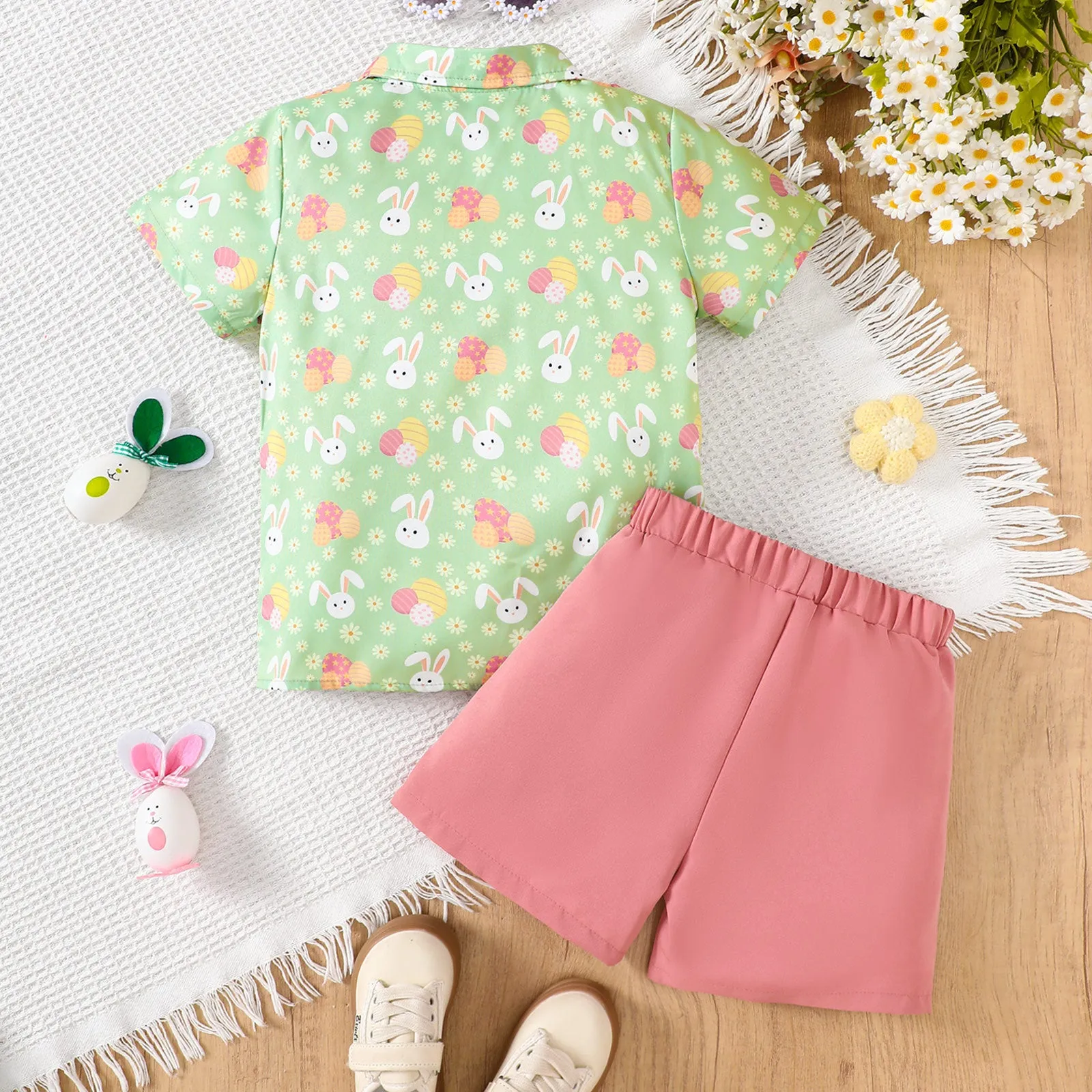 2 Pieces Set Baby Kid Boys Easter Animals Car Cartoon Shirts And Solid Color Shorts Wholesale 25021010