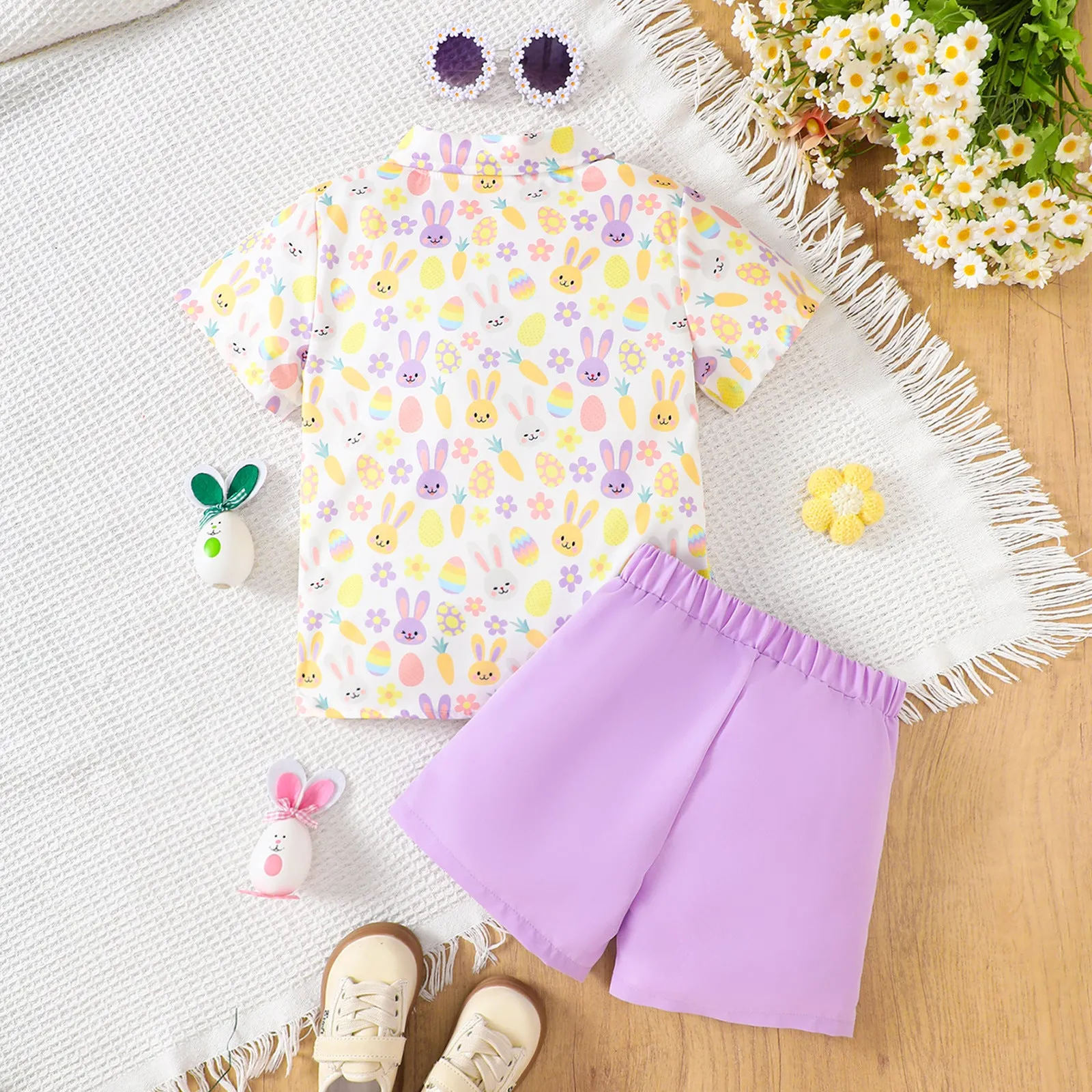 2 Pieces Set Baby Kid Boys Easter Animals Car Cartoon Shirts And Solid Color Shorts Wholesale 25021010