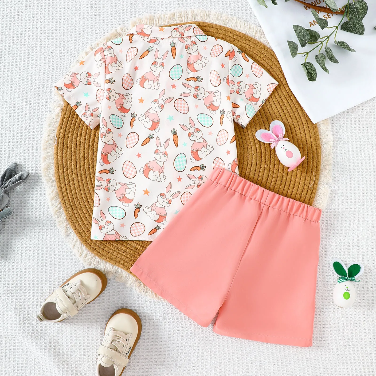 2 Pieces Set Baby Kid Boys Easter Animals Car Cartoon Shirts And Solid Color Shorts Wholesale 25021010