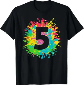 5th Birthday paint splashes T-shirt for kids, girls, boys. T-Shirt