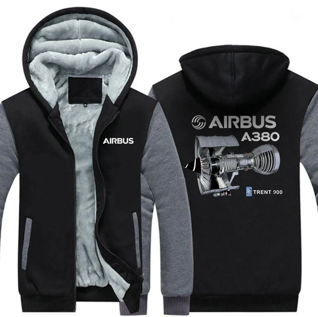 AIRBUS A380 TRENT 900 WINTER THICK ZIP SWEATSHIRTS