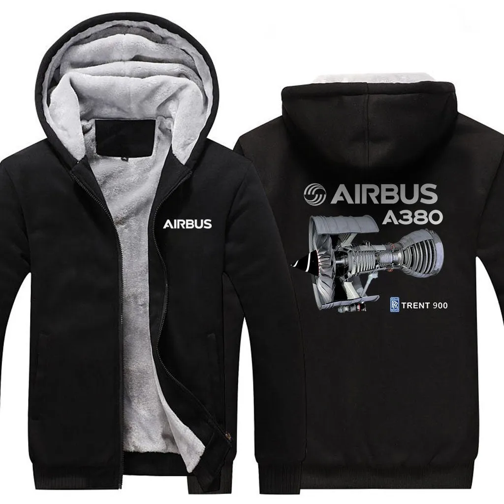 AIRBUS A380 TRENT 900 WINTER THICK ZIP SWEATSHIRTS