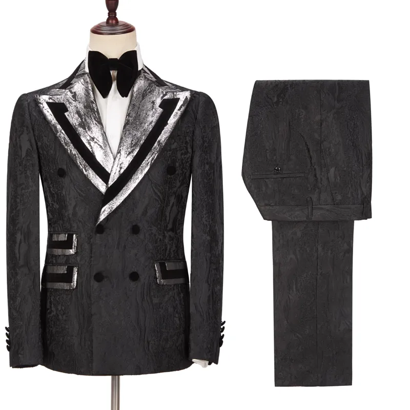 Amazing Black Peaked Lapel Double Breasted Men Suits Online