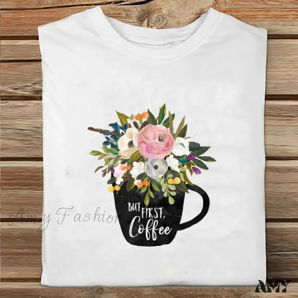Amy Fashion - Coffee Love Cartoon Printing Clothes Tshirt