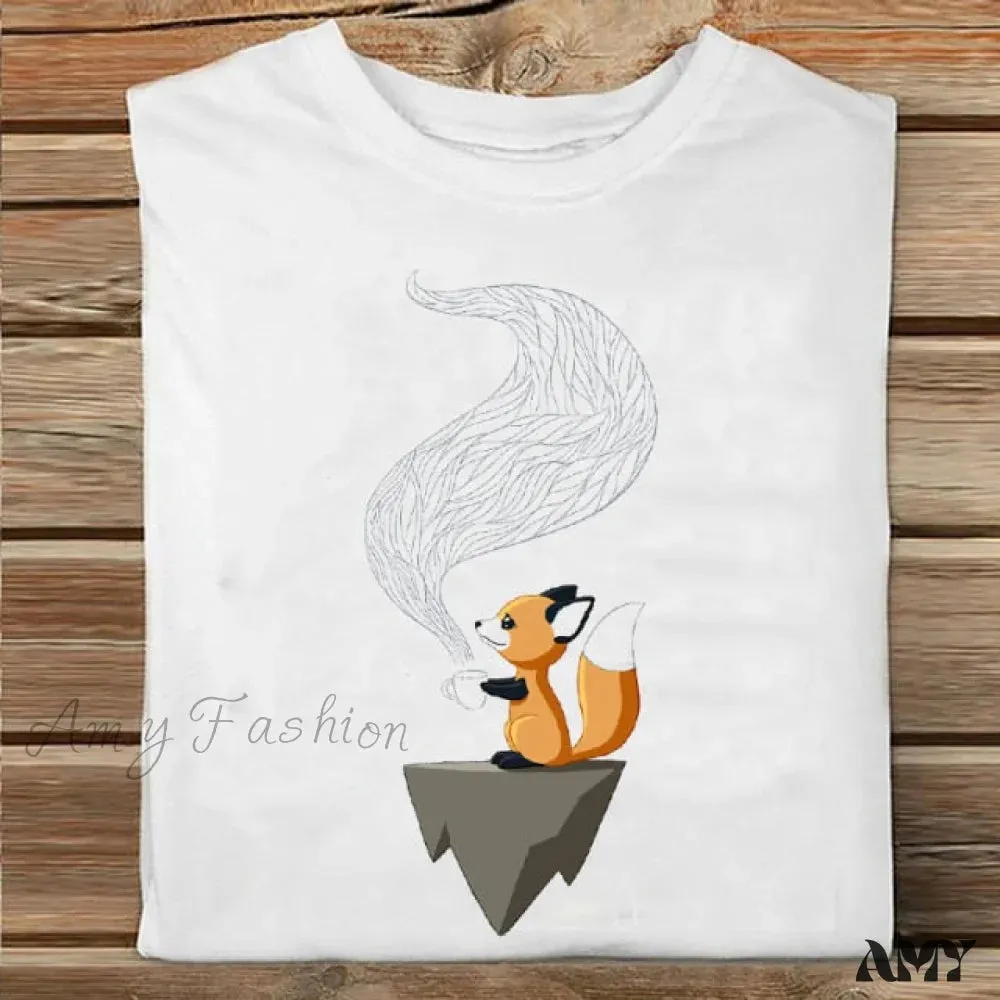 Amy Fashion - Coffee Love Cartoon Printing Clothes Tshirt