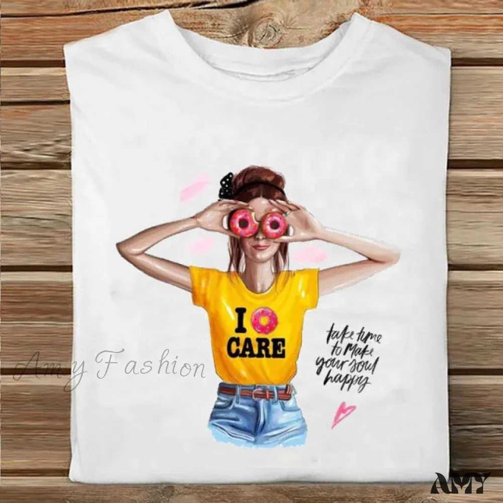 Amy Fashion - Coffee Love Cartoon Printing Clothes Tshirt