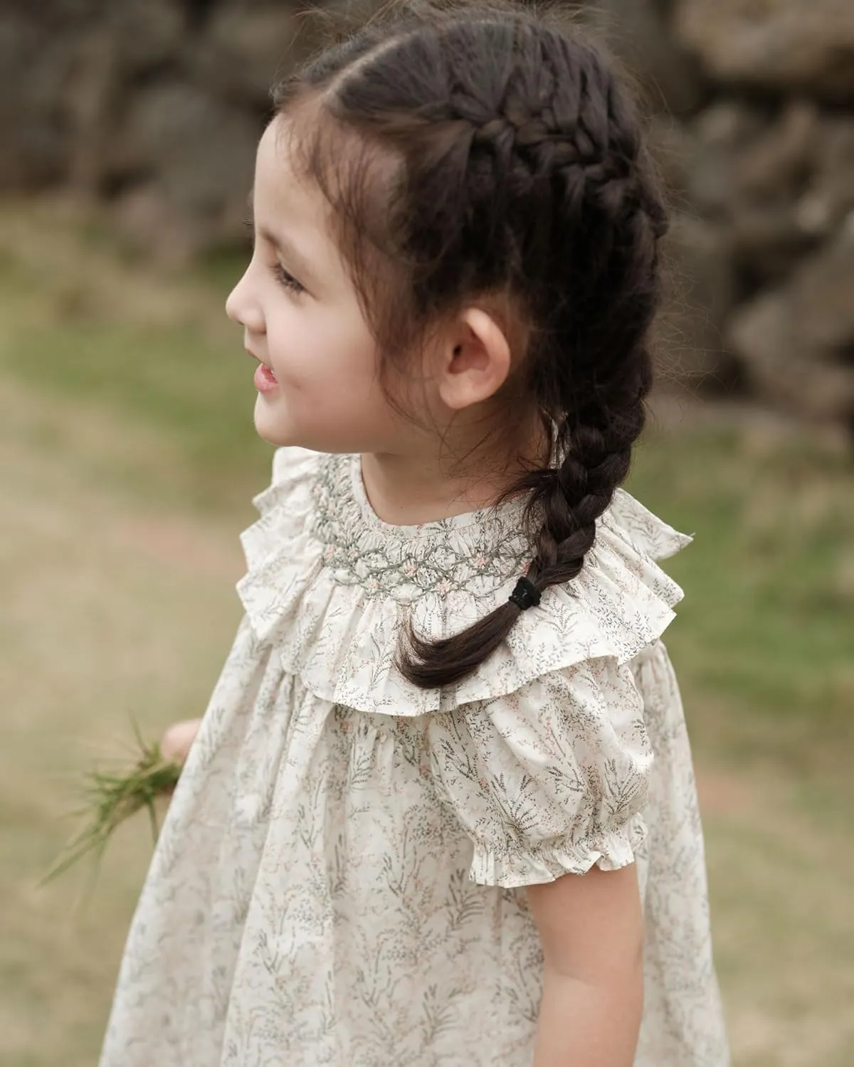 Baby Girls Long Sleeve Smocking Clothing Toddler Fall Floral Smocked Dress Vintage Dresses for Christmas Birthday Holiday