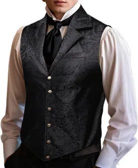 Barry.Wang Mens Paisley Victorian Suit Vest Tailored Collar Formal/Leisure Steampunk Gothic Waistcoat