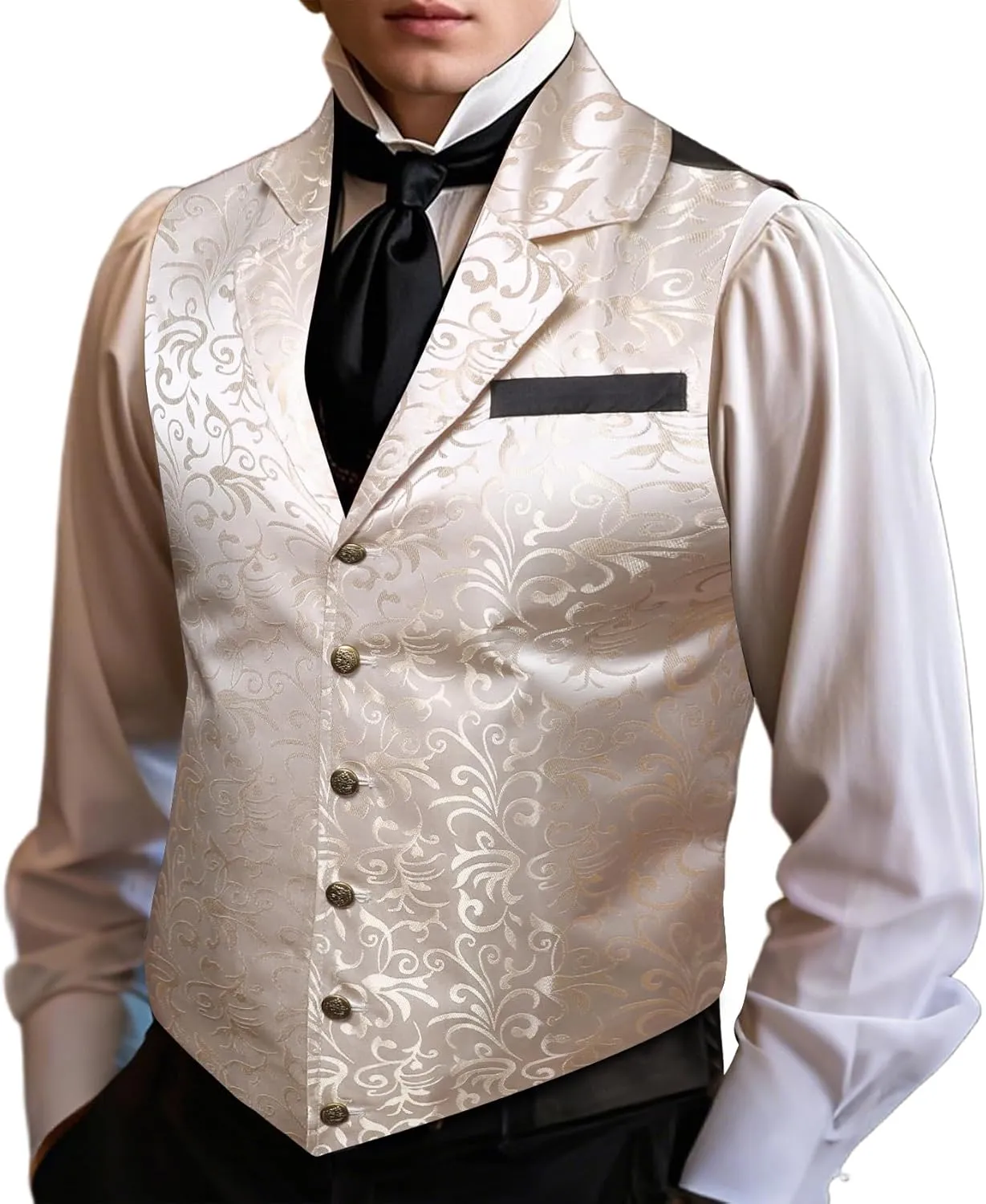 Barry.Wang Mens Paisley Victorian Suit Vest Tailored Collar Formal/Leisure Steampunk Gothic Waistcoat