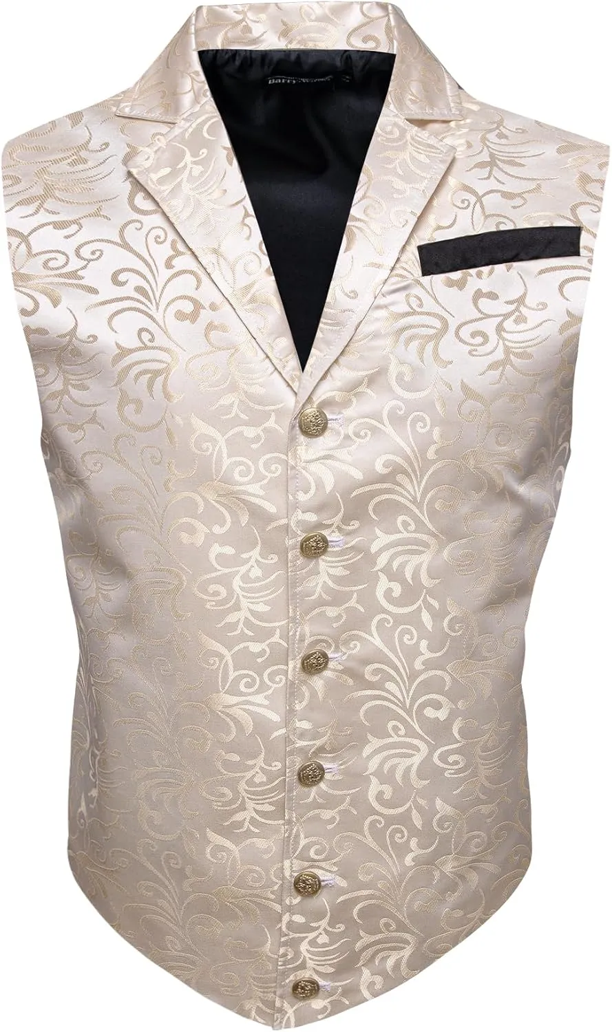 Barry.Wang Mens Paisley Victorian Suit Vest Tailored Collar Formal/Leisure Steampunk Gothic Waistcoat
