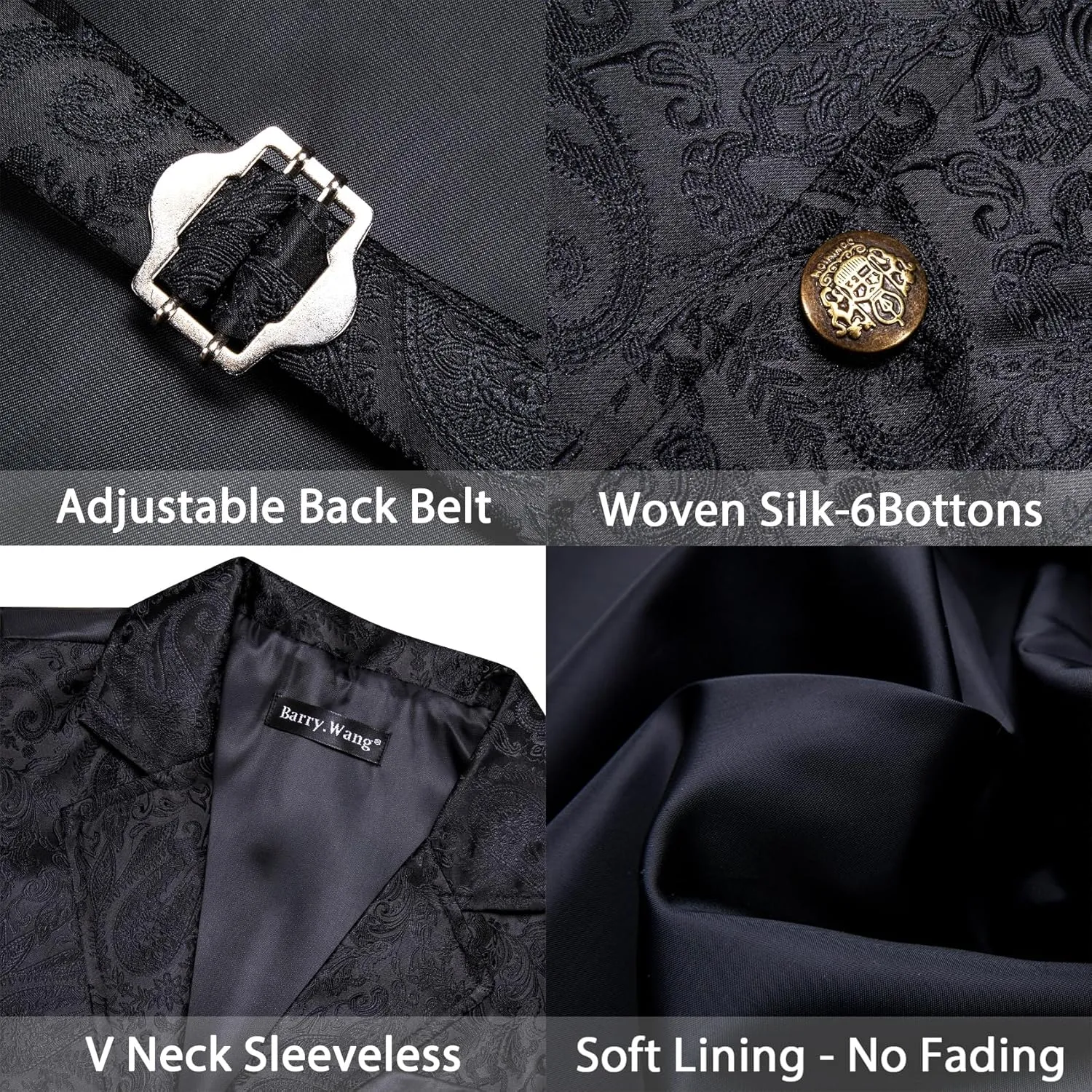 Barry.Wang Mens Paisley Victorian Suit Vest Tailored Collar Formal/Leisure Steampunk Gothic Waistcoat