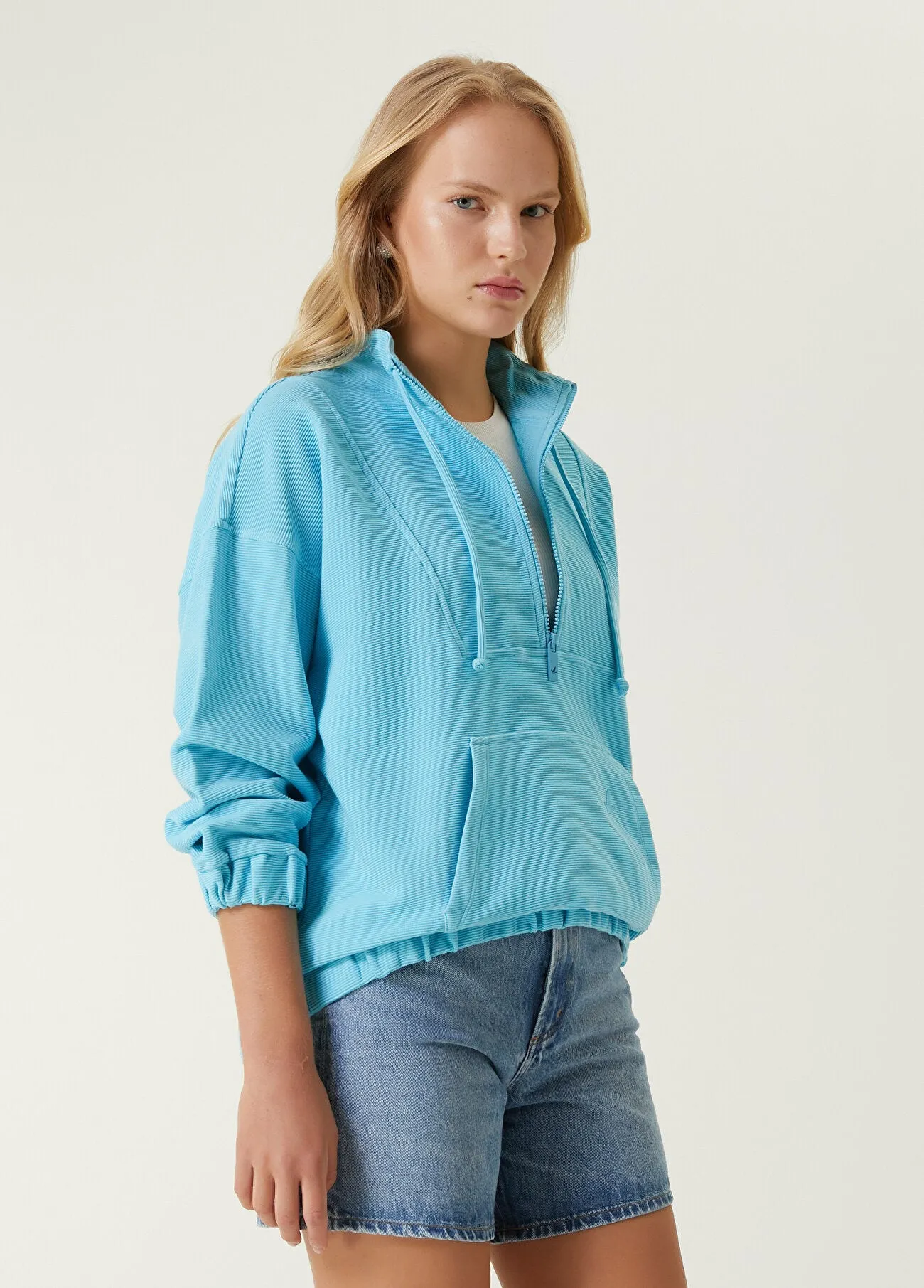 Beymen Club Half Zipper Sweatshirt Turquse