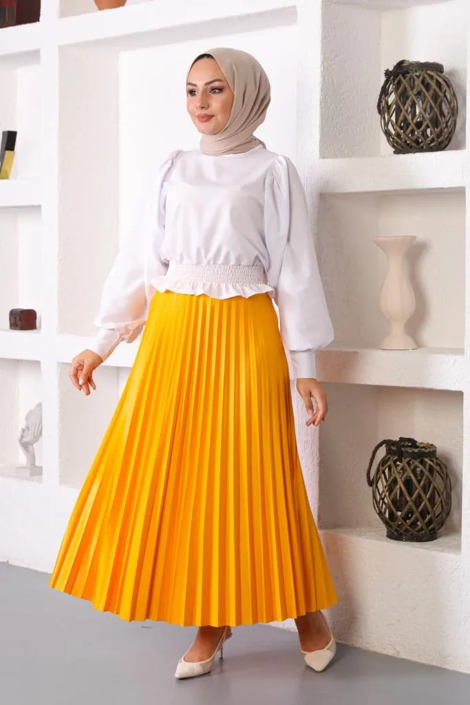 BNG Women Yellow Pleated Skirt with Elastic Waistband - Clermont