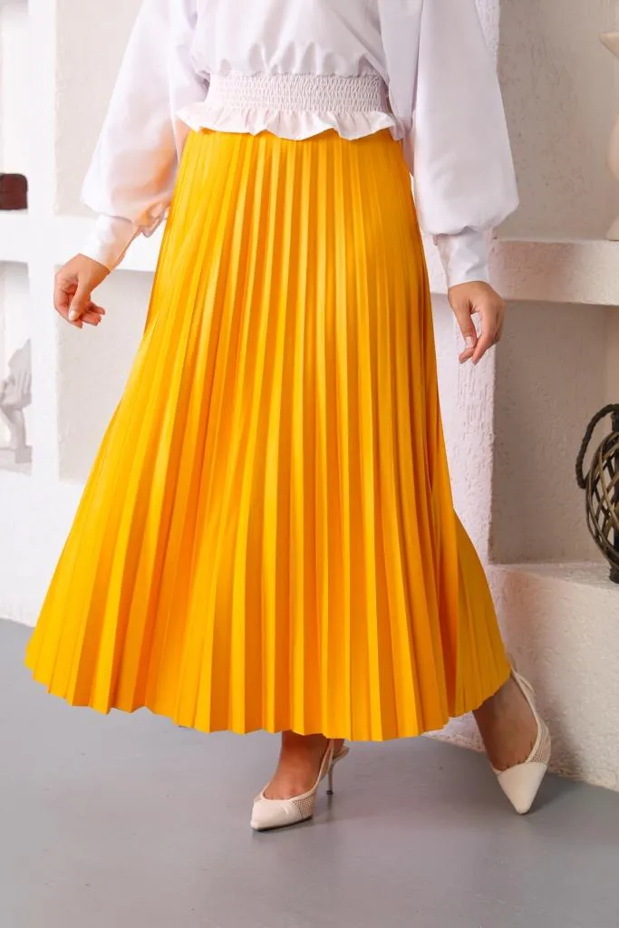 BNG Women Yellow Pleated Skirt with Elastic Waistband - Clermont