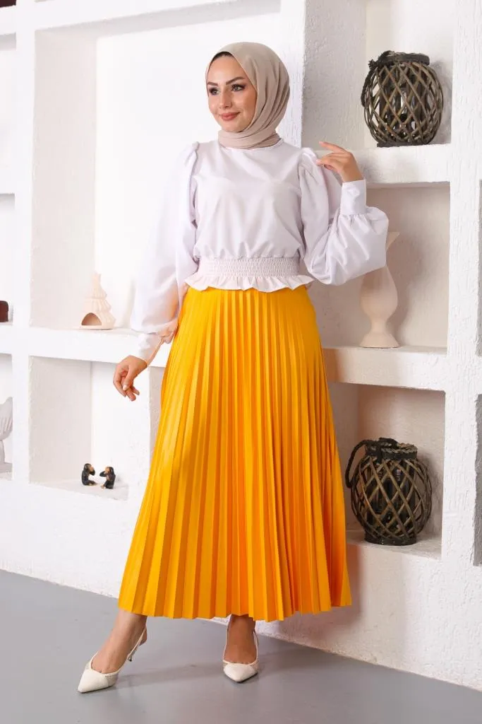BNG Women Yellow Pleated Skirt with Elastic Waistband - Clermont