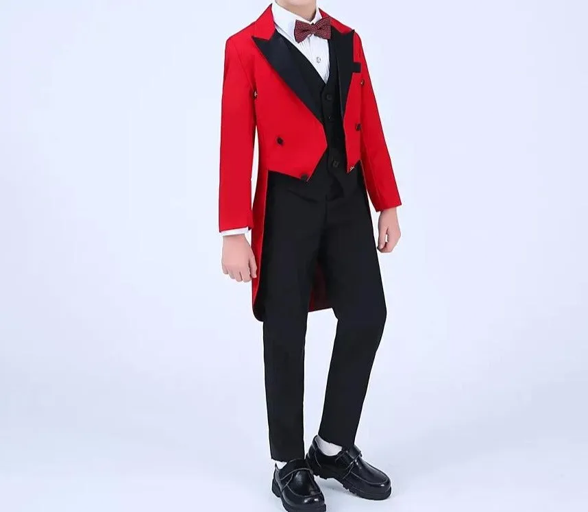 Boys red and black wedding Tuxedo ring bearer wedding suit
