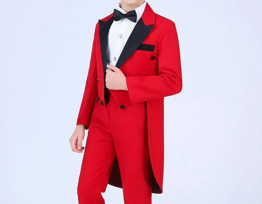 Boys red and black wedding Tuxedo ring bearer wedding suit