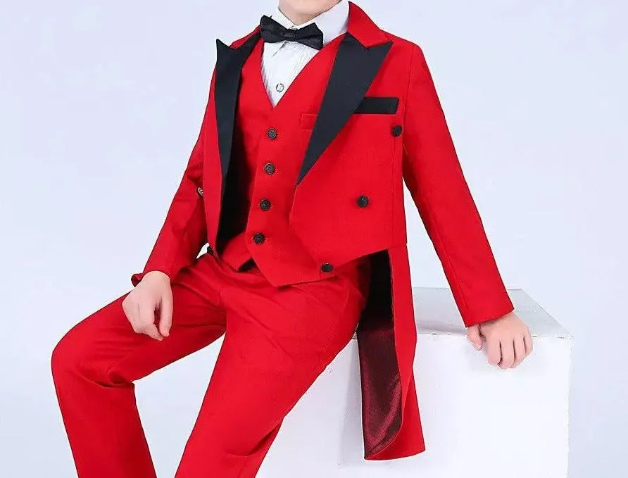 Boys red and black wedding Tuxedo ring bearer wedding suit