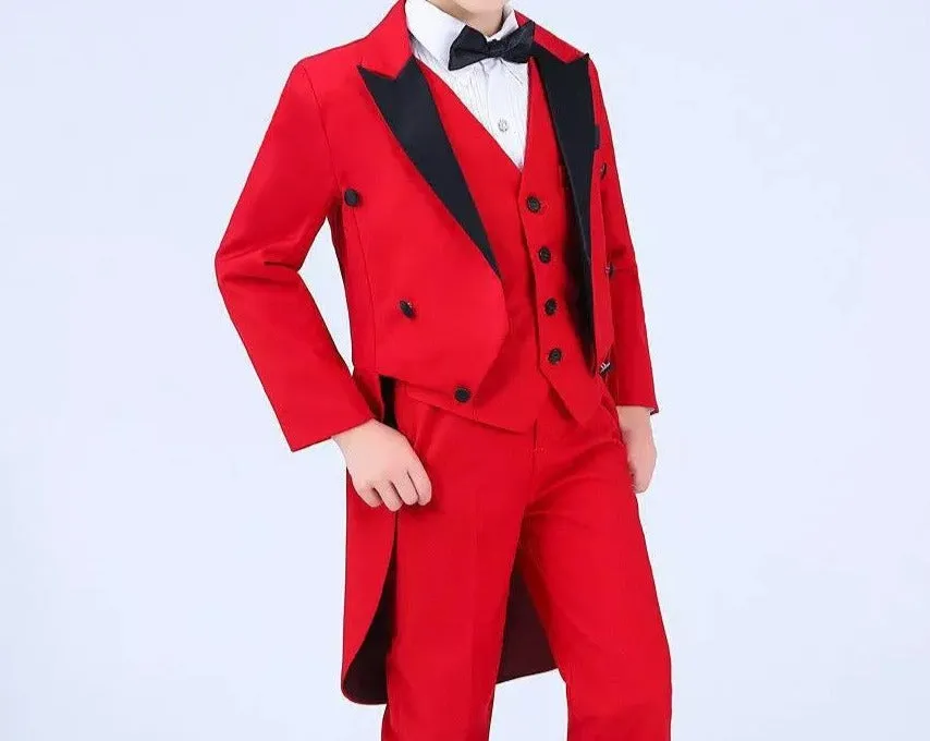 Boys red and black wedding Tuxedo ring bearer wedding suit