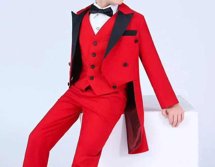 Boys red and black wedding Tuxedo ring bearer wedding suit