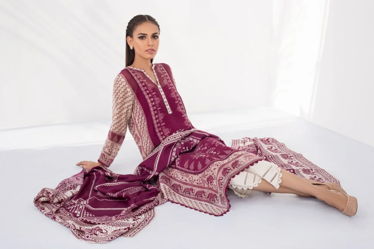 Boysenberry Cotton Net Shirt And Raw Silk Crop Trouser With Dupatta
