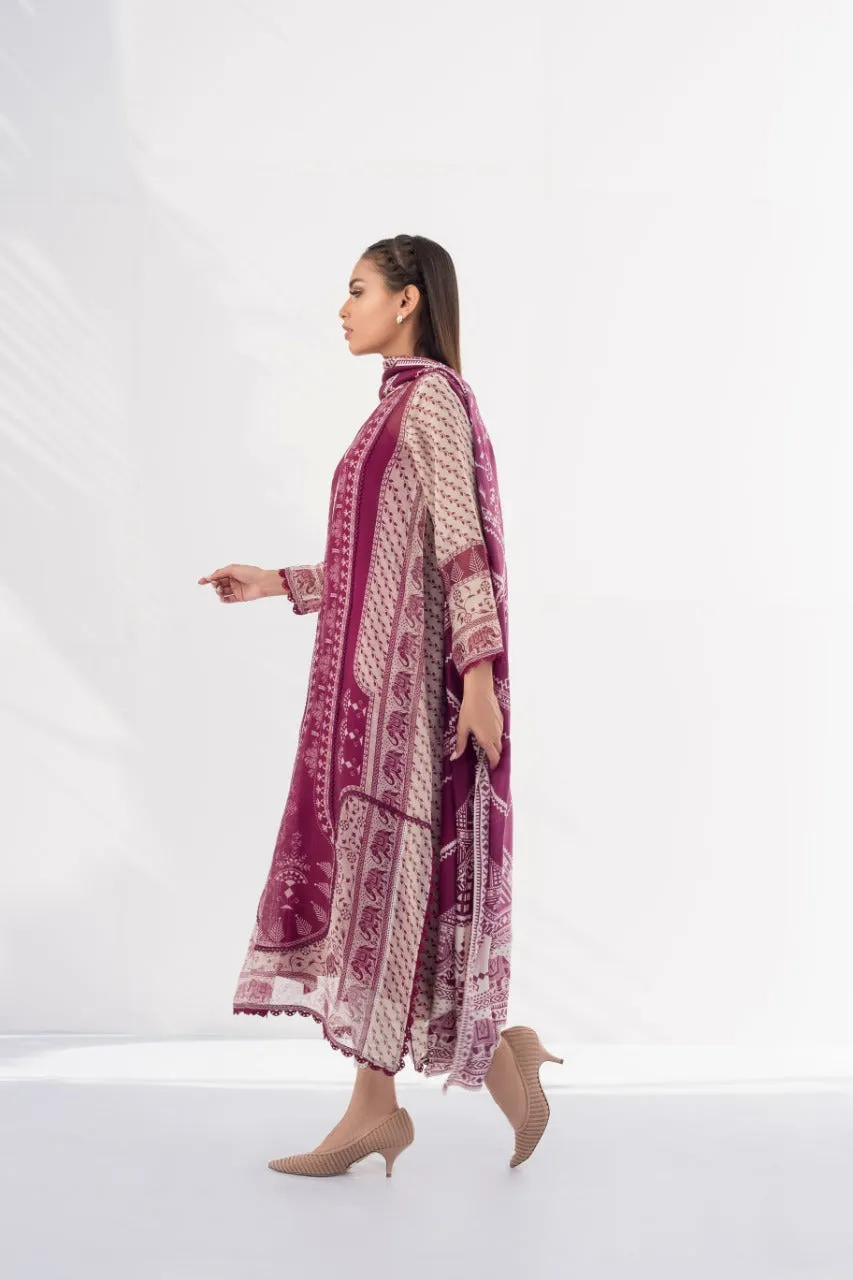 Boysenberry Cotton Net Shirt And Raw Silk Crop Trouser With Dupatta