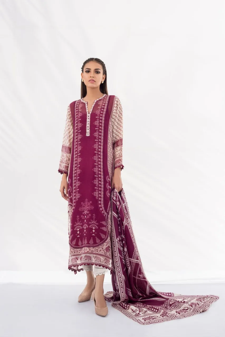 Boysenberry Cotton Net Shirt And Raw Silk Crop Trouser With Dupatta