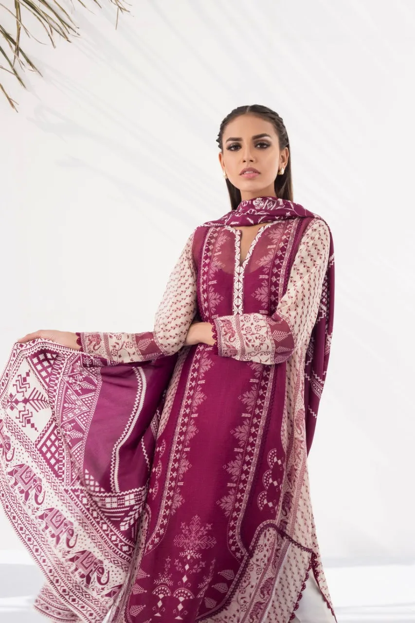 Boysenberry Cotton Net Shirt And Raw Silk Crop Trouser With Dupatta