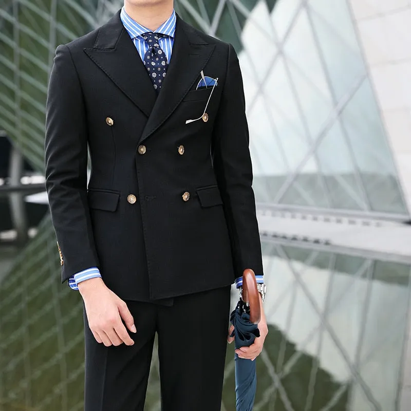 British Double Breasted Monocolor Suit Set