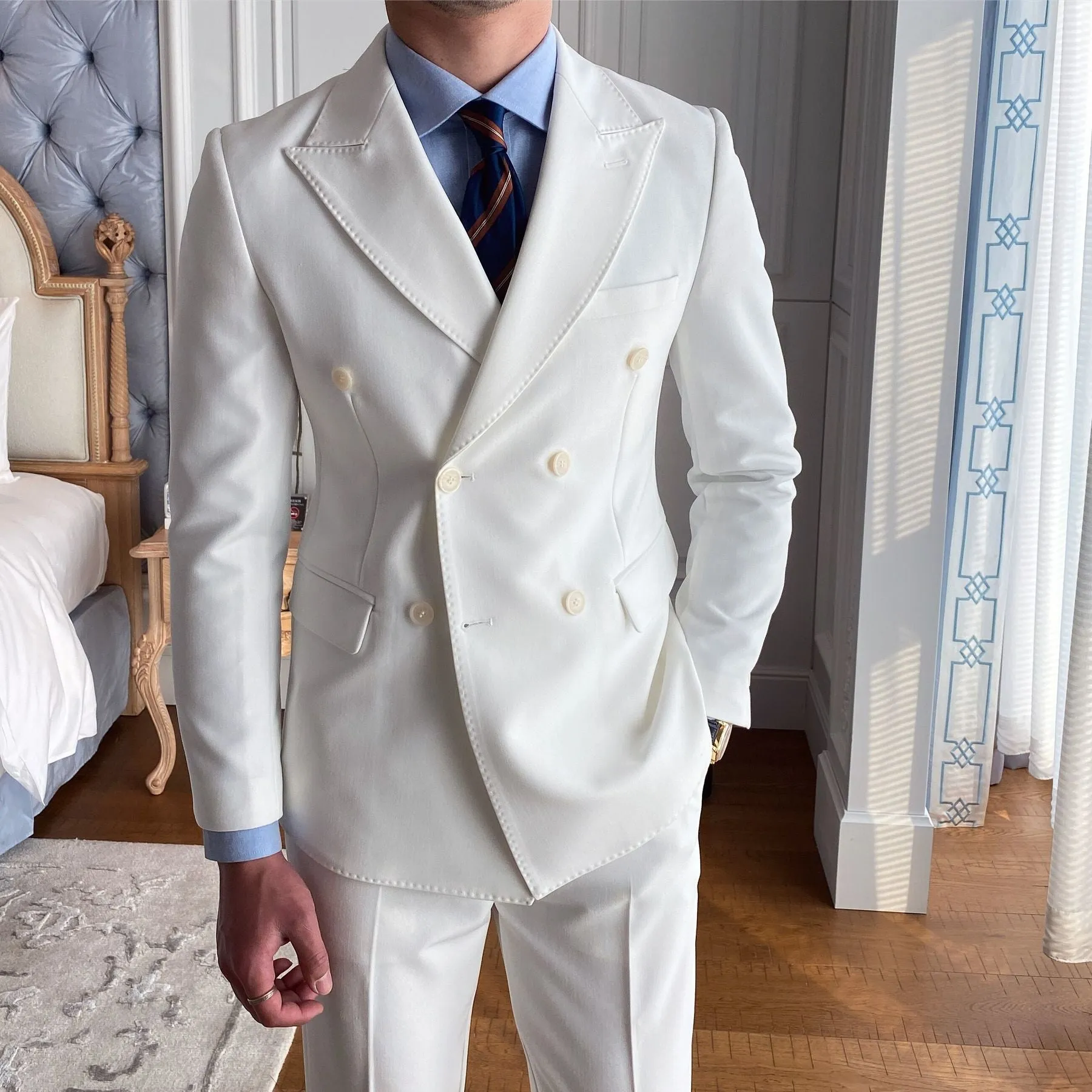 British Double Breasted Monocolor Suit Set