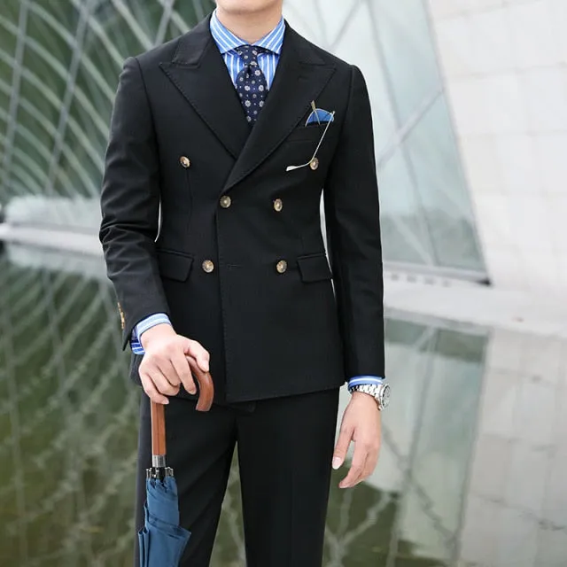 British Double Breasted Monocolor Suit Set