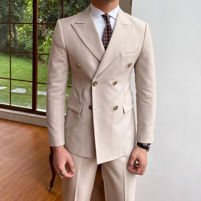 British Double Breasted Monocolor Suit Set