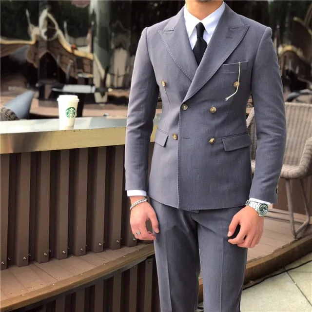 British Double Breasted Monocolor Suit Set
