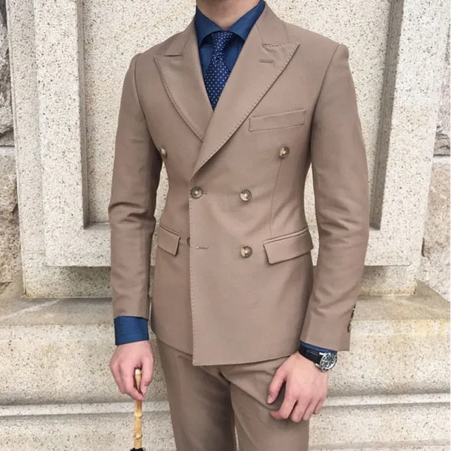 British Double Breasted Monocolor Suit Set