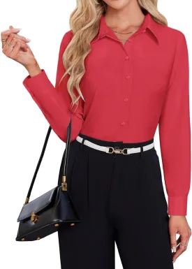 Button Down Shirts for Women Business Casual Blouses Long Sleeve Fit Dress Shirt Collar Wrinkle Free Work Tops