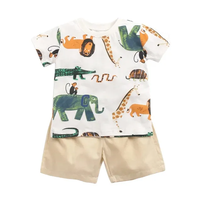 Cartoon Boys Clothing Sets Summer Short Sleeve Cotton Baby Tops Baby Shorts 2Pcs Casual Sets