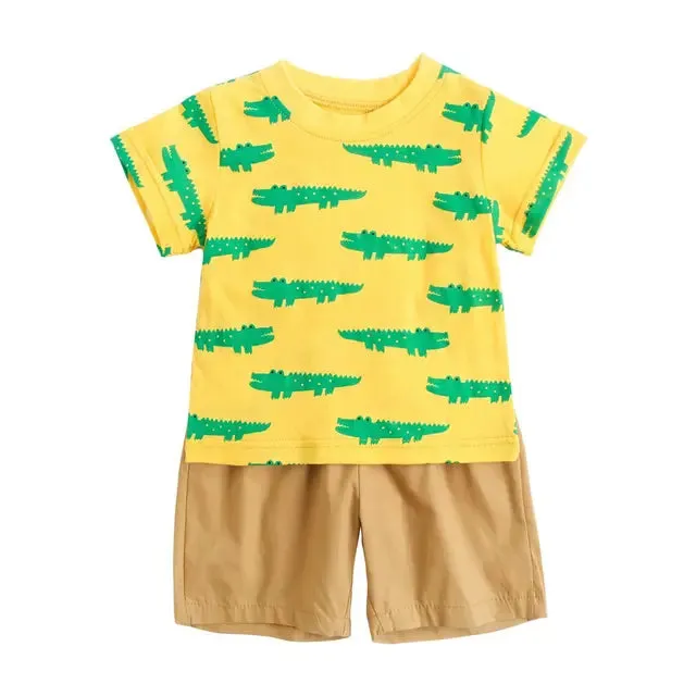 Cartoon Boys Clothing Sets Summer Short Sleeve Cotton Baby Tops Baby Shorts 2Pcs Casual Sets