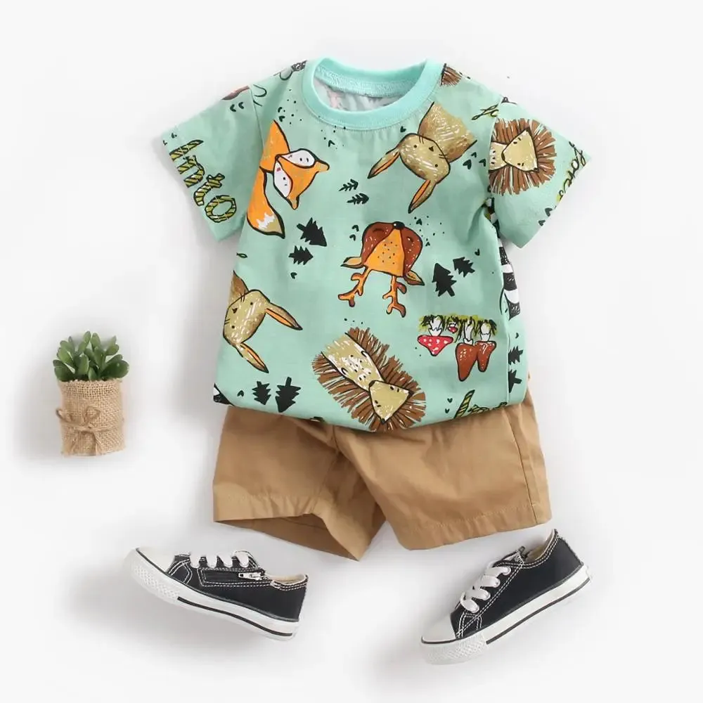 Cartoon Boys Clothing Sets Summer Short Sleeve Cotton Baby Tops Baby Shorts 2Pcs Casual Sets