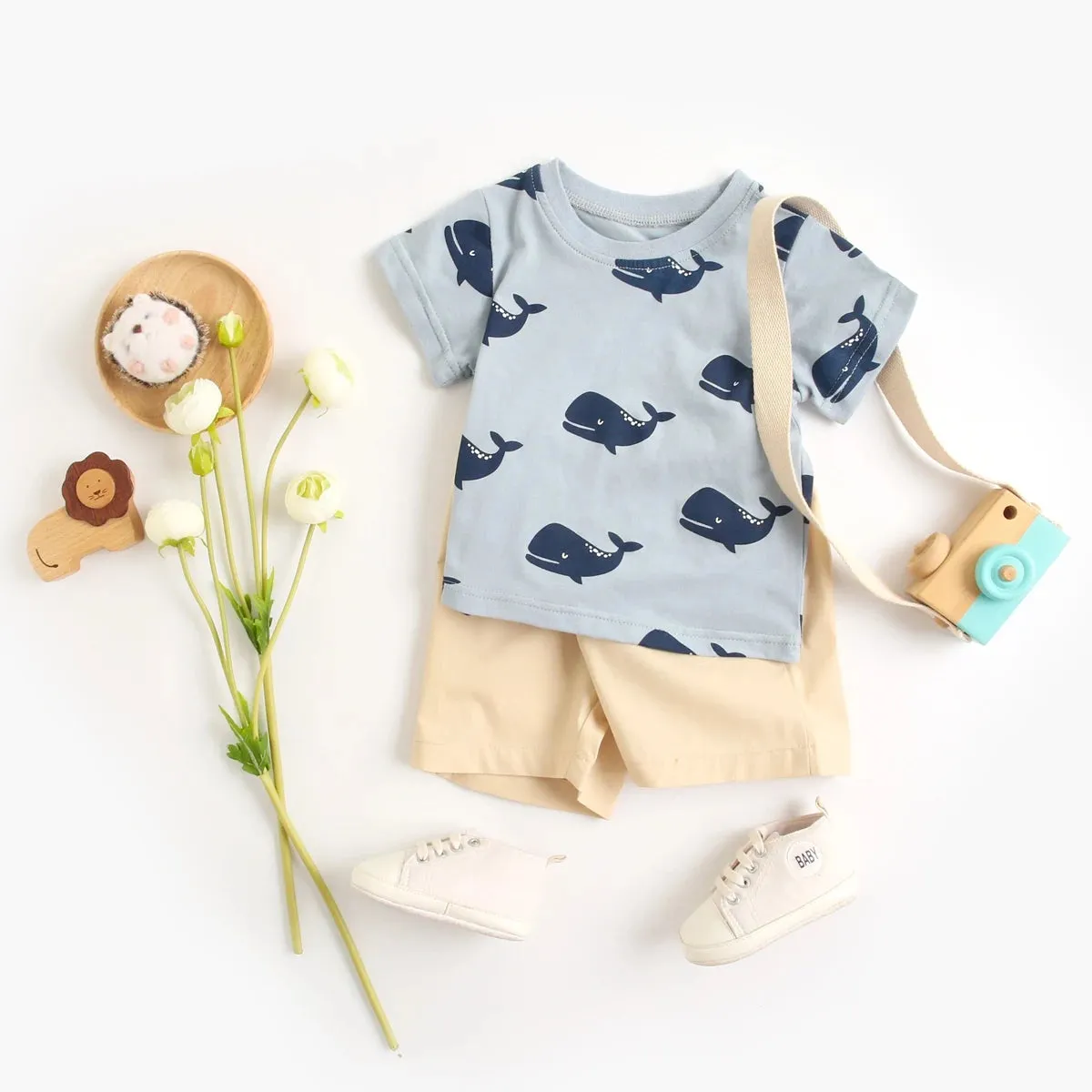 Cartoon Boys Clothing Sets Summer Short Sleeve Cotton Baby Tops Baby Shorts 2Pcs Casual Sets