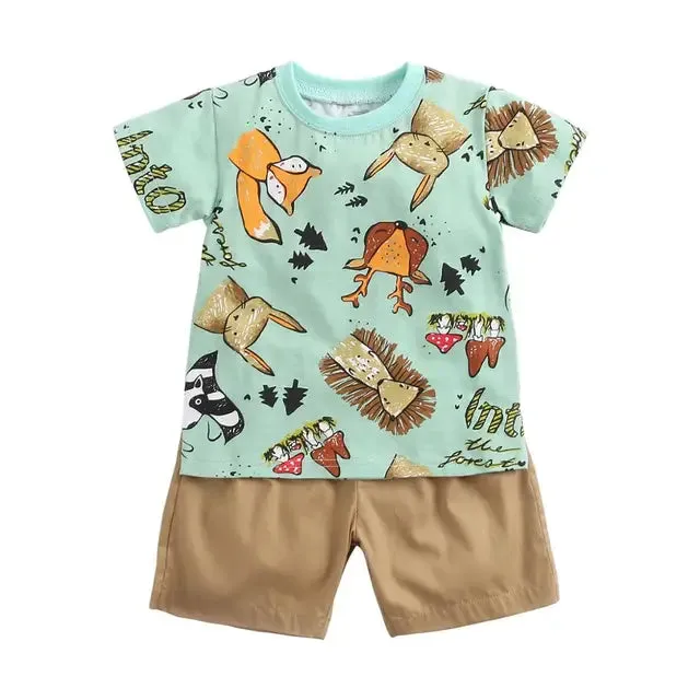 Cartoon Boys Clothing Sets Summer Short Sleeve Cotton Baby Tops Baby Shorts 2Pcs Casual Sets