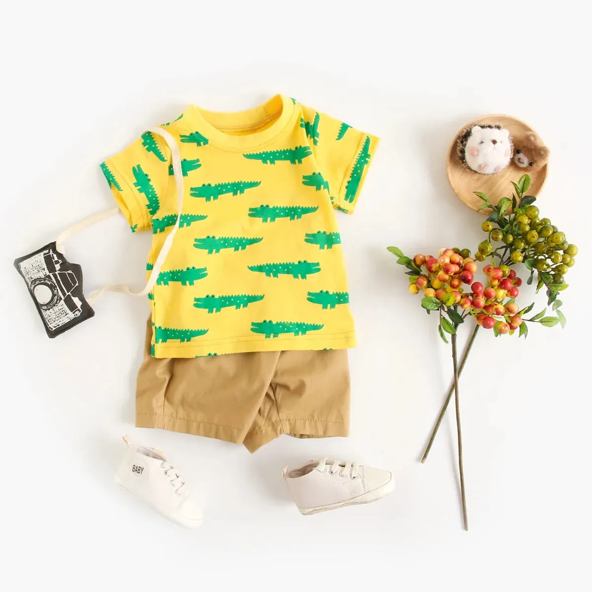 Cartoon Boys Clothing Sets Summer Short Sleeve Cotton Baby Tops Baby Shorts 2Pcs Casual Sets