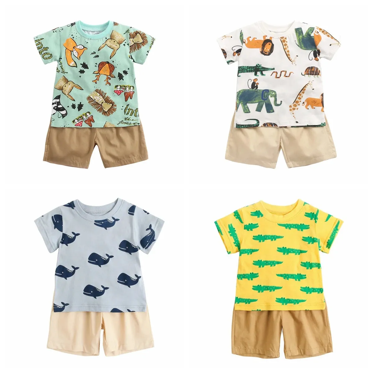 Cartoon Boys Clothing Sets Summer Short Sleeve Cotton Baby Tops Baby Shorts 2Pcs Casual Sets