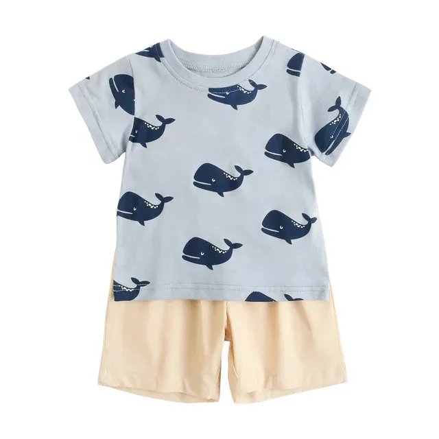 Cartoon Boys Clothing Sets Summer Short Sleeve Cotton Baby Tops Baby Shorts 2Pcs Casual Sets