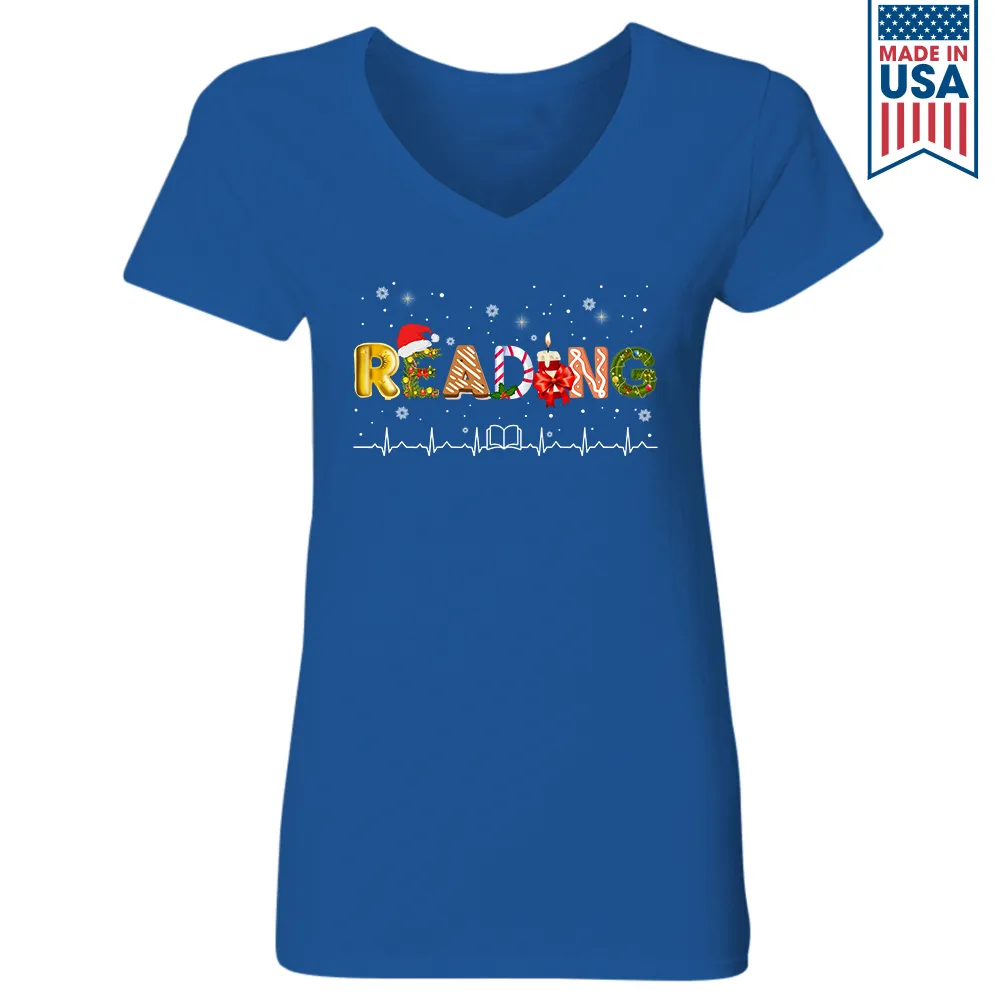 Christmas Reading Book Lover Gift Women's V-neck T-shirt TSVB254