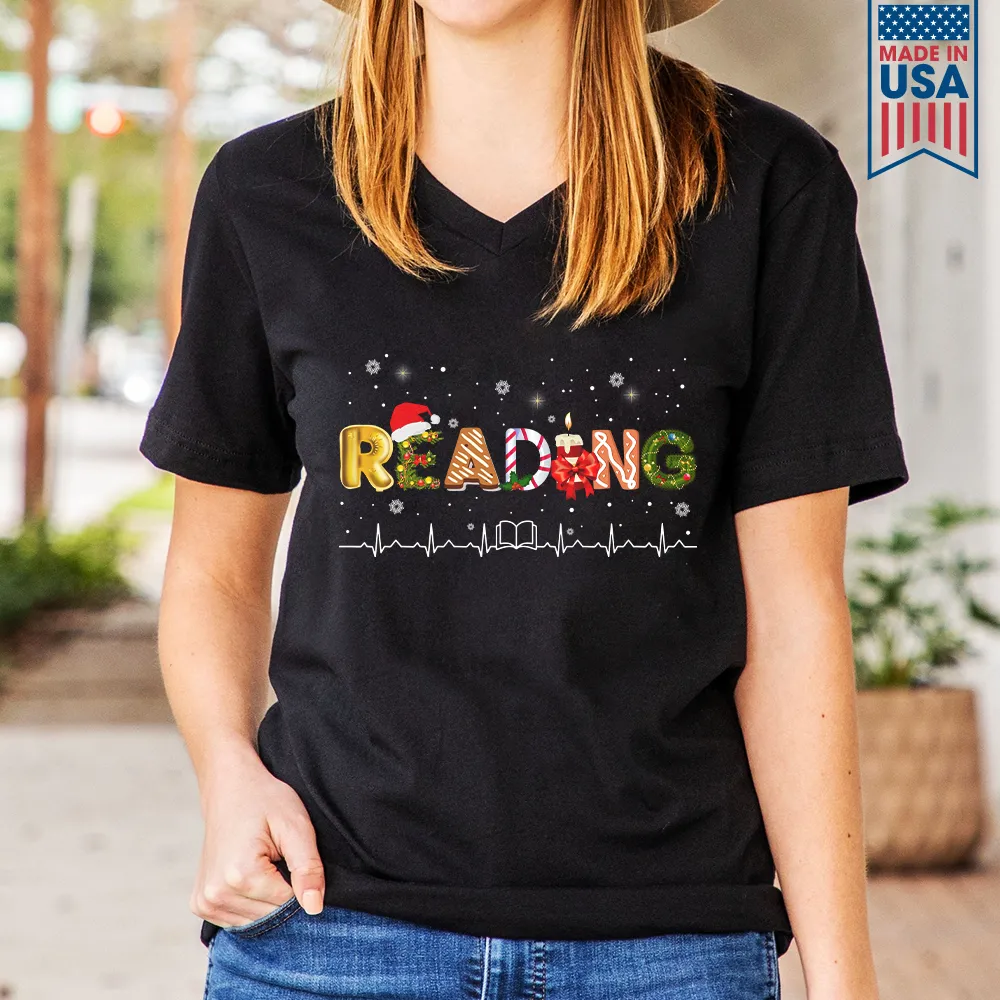 Christmas Reading Book Lover Gift Women's V-neck T-shirt TSVB254