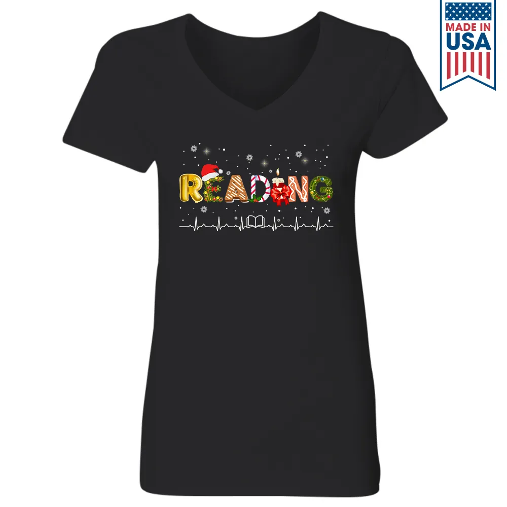 Christmas Reading Book Lover Gift Women's V-neck T-shirt TSVB254