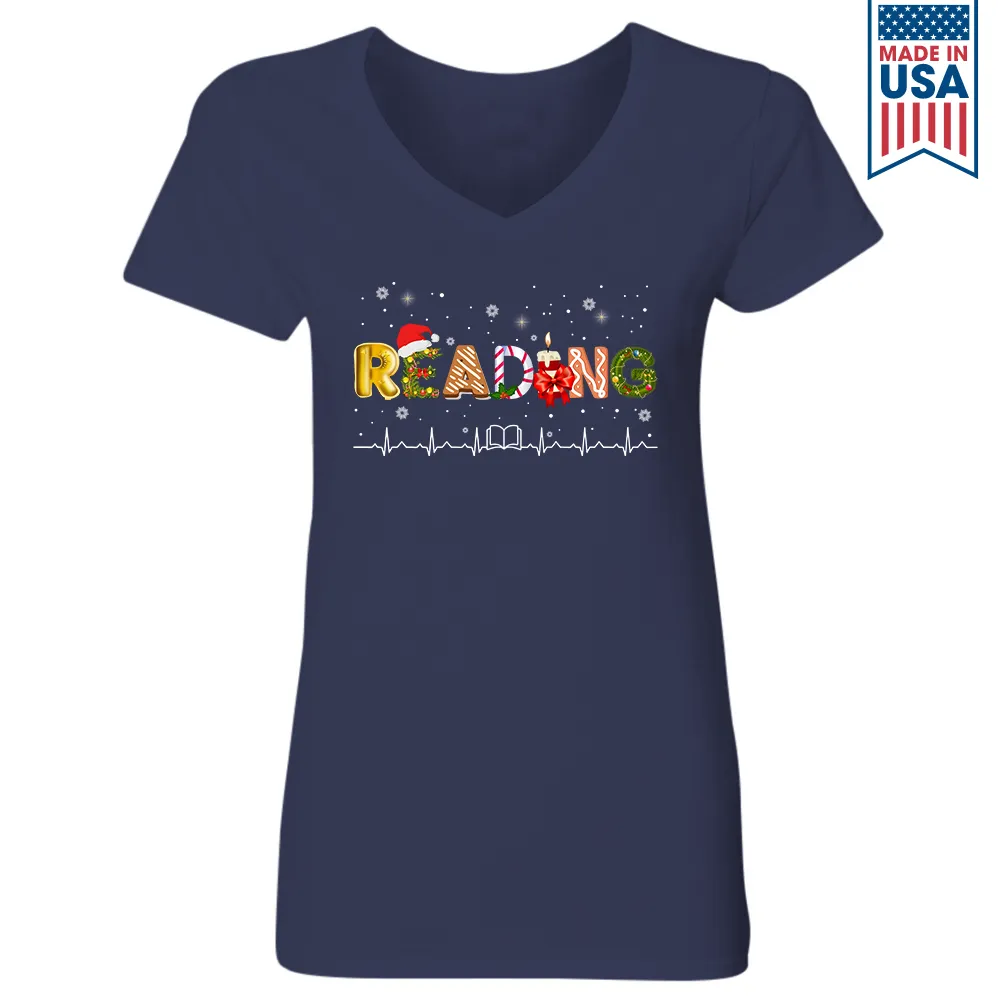 Christmas Reading Book Lover Gift Women's V-neck T-shirt TSVB254