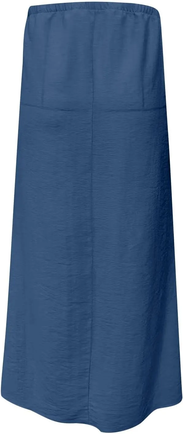 Cotton Linen Maxi Skirts for Women 2025 Drawstring Elastic High Rise Dress A Line Cute Vacation Boho Long Flowy Skirts