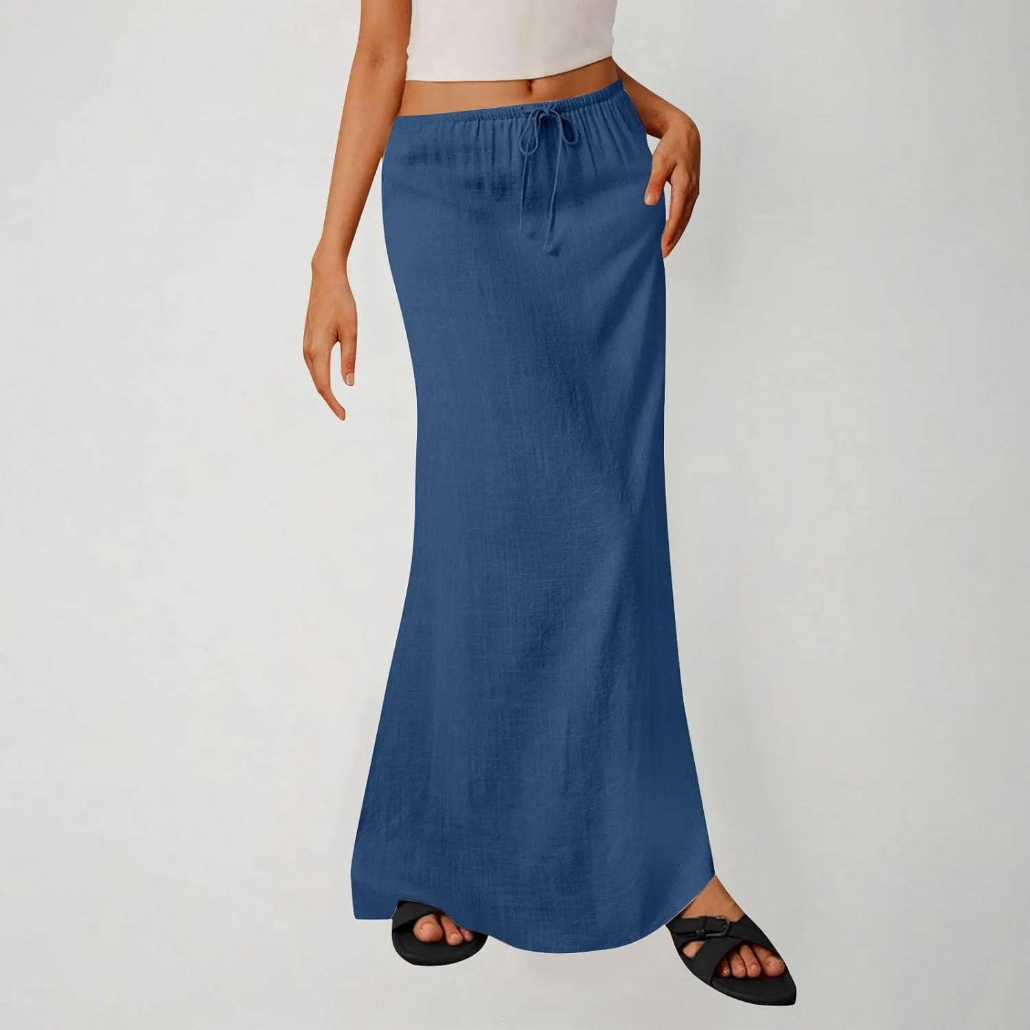 Cotton Linen Maxi Skirts for Women 2025 Drawstring Elastic High Rise Dress A Line Cute Vacation Boho Long Flowy Skirts