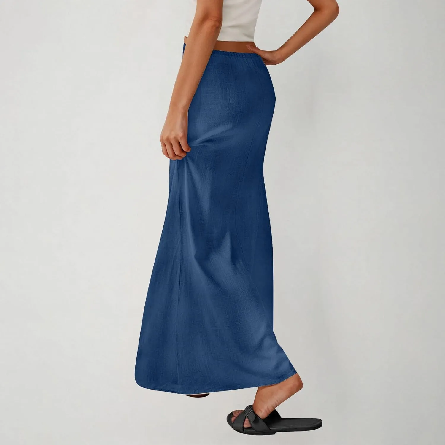Cotton Linen Maxi Skirts for Women 2025 Drawstring Elastic High Rise Dress A Line Cute Vacation Boho Long Flowy Skirts